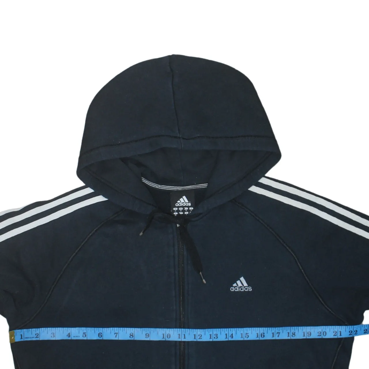 Adidas Black Full Zip Hoodie Men's Medium Three Stripe Sleeves Embroidered Logo Sweatshirt sold by Vintage Club product image thumbnail 5