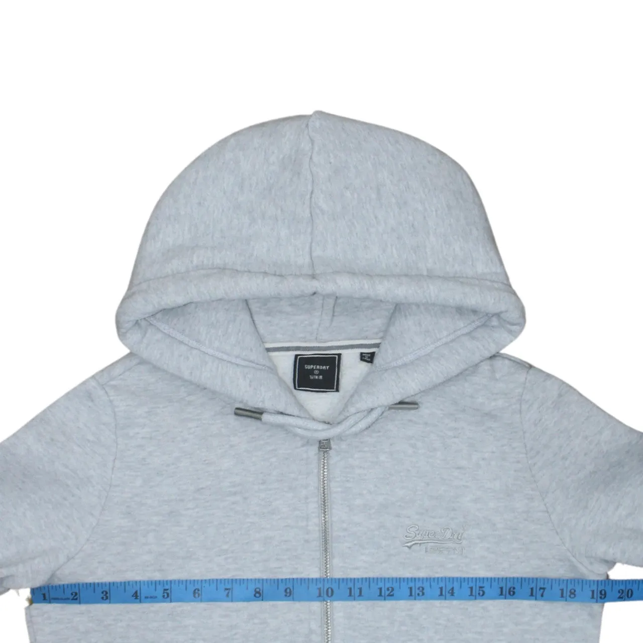 Superdry Light Grey Zip Hoodie Women’s XSmall Embroidered Chest Logo Split Pockets Sweatshirt sold by Vintage Club product image thumbnail 5