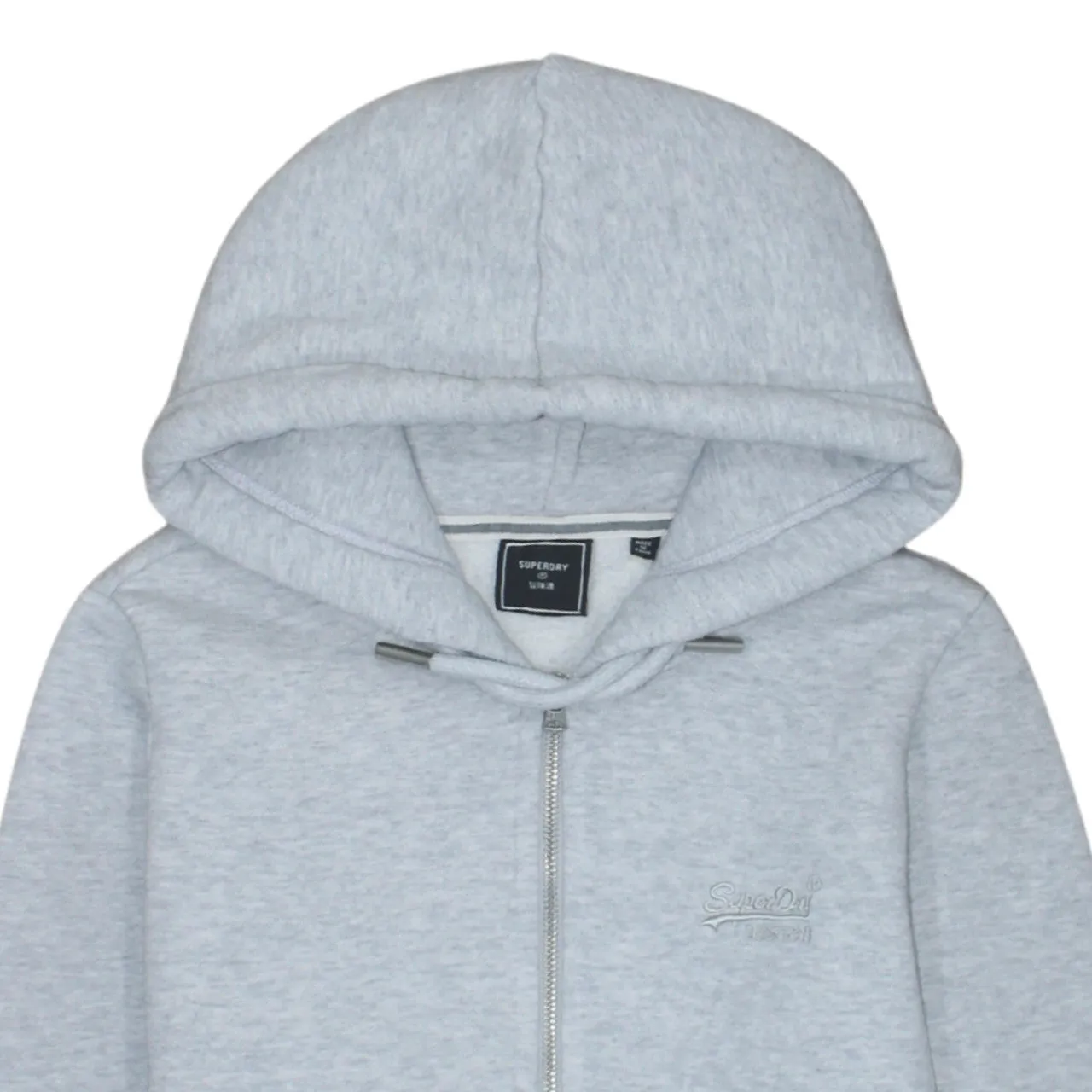 Superdry Light Grey Zip Hoodie Women’s XSmall Embroidered Chest Logo Split Pockets Sweatshirt sold by Vintage Club product image thumbnail 3