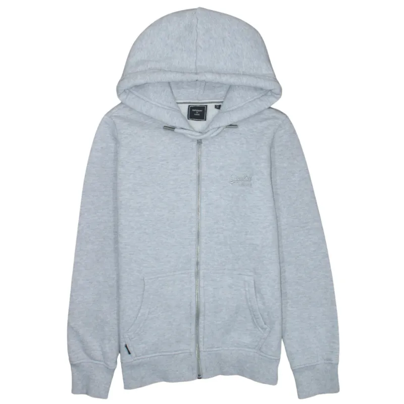 Superdry Light Grey Zip Hoodie Women’s XSmall Embroidered Chest Logo Split Pockets Sweatshirt sold by Vintage Club