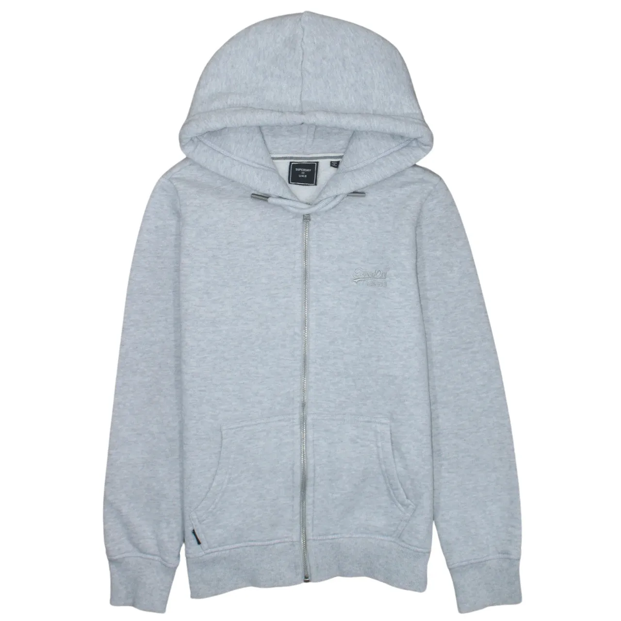 Superdry Light Grey Zip Hoodie Women’s XSmall Embroidered Chest Logo Split Pockets Sweatshirt sold by Vintage Club