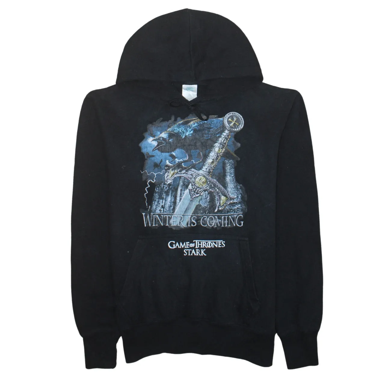 Retro 90's Drawstring Pockets Pullover Hoodie XSmall Black sold by Vintage Club