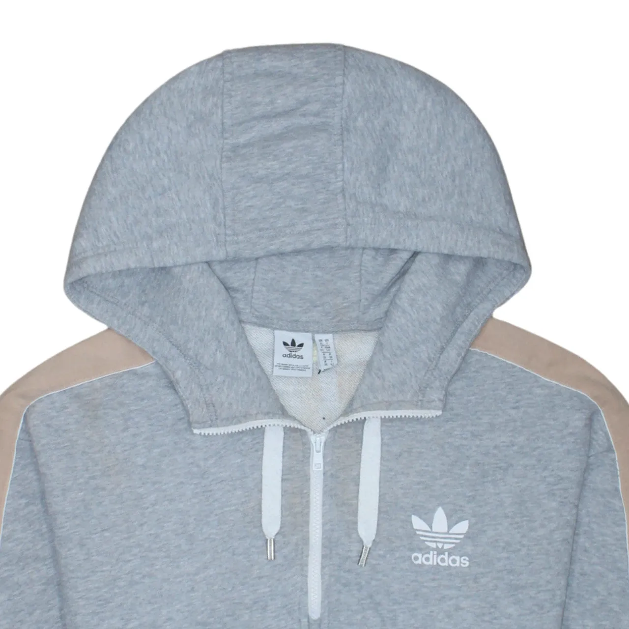 Adidas Grey Half Zip Hoodie Women’s Small Trefoil Logo Beige Sleeve Panels Pullover Sweatshirt sold by Vintage Club product image thumbnail 3