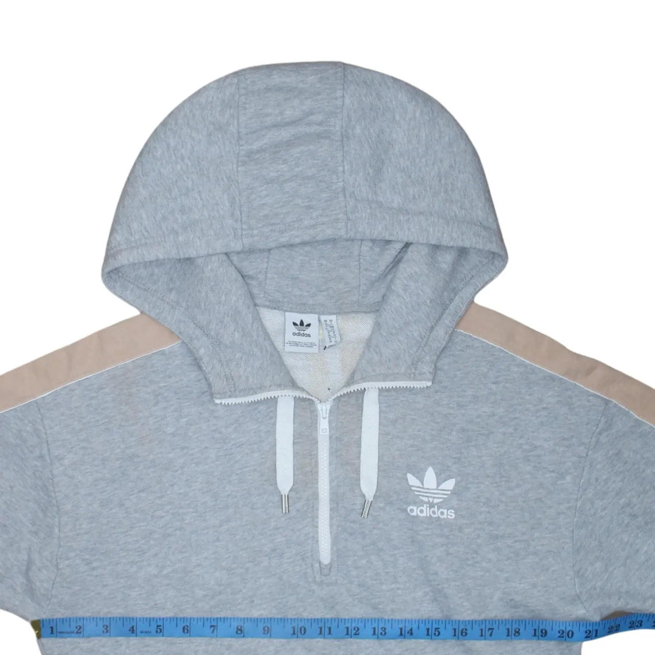 Adidas Grey Half Zip Hoodie Women’s Small Trefoil Logo Beige Sleeve Panels Pullover Sweatshirt sold by Vintage Club product image thumbnail 5