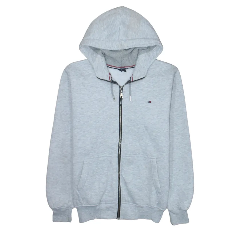 Tommy Hilfiger Light Grey Zip Hoodie Men’s Medium Embroidered Flag Logo Split Pocket Sweatshirt made by Tommy Hilfiger