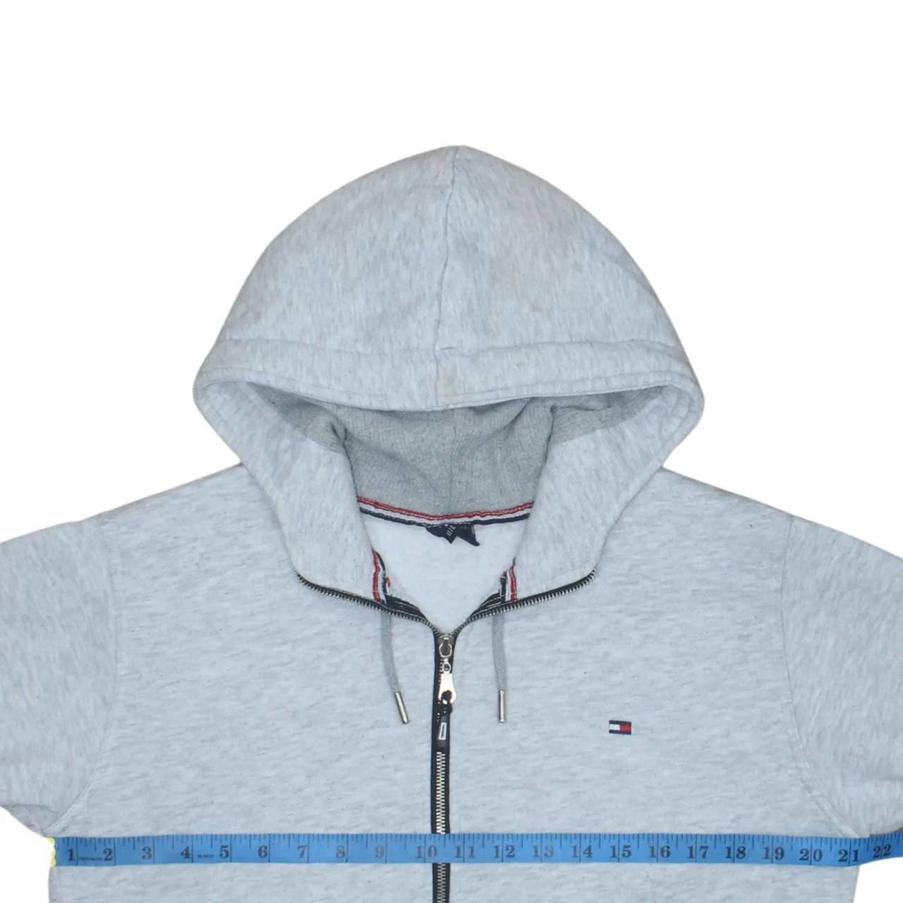 Tommy Hilfiger Light Grey Zip Hoodie Men’s Medium Embroidered Flag Logo Split Pocket Sweatshirt sold by Vintage Club product image thumbnail 5