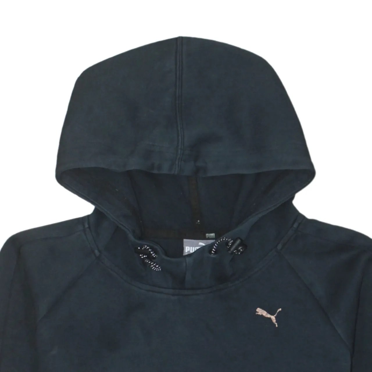 Puma Black Hoodie Women’s Medium Embroidered Chest Logo Back Spellout Pullover Top sold by Vintage Club product image thumbnail 3