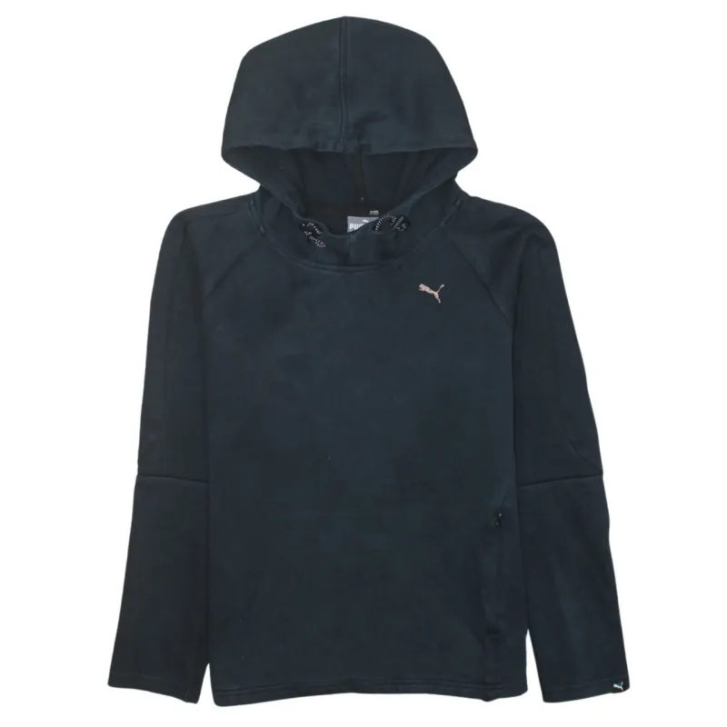 Puma Black Hoodie Women’s Medium Embroidered Chest Logo Back Spellout Pullover Top made by Puma