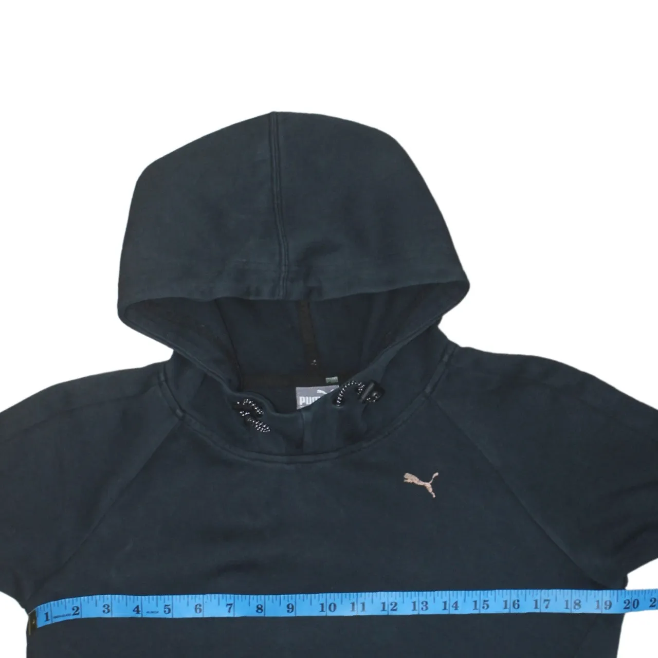 Puma Black Hoodie Women’s Medium Embroidered Chest Logo Back Spellout Pullover Top sold by Vintage Club product image thumbnail 5