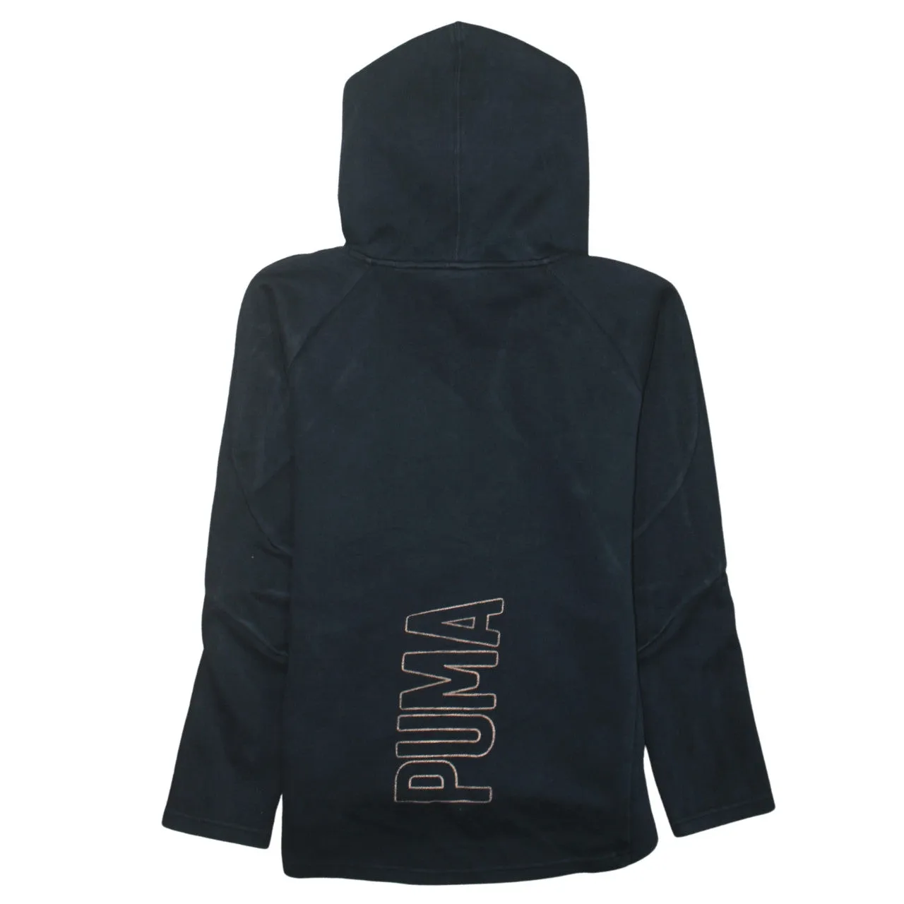 Puma Black Hoodie Women’s Medium Embroidered Chest Logo Back Spellout Pullover Top sold by Vintage Club product image thumbnail 2