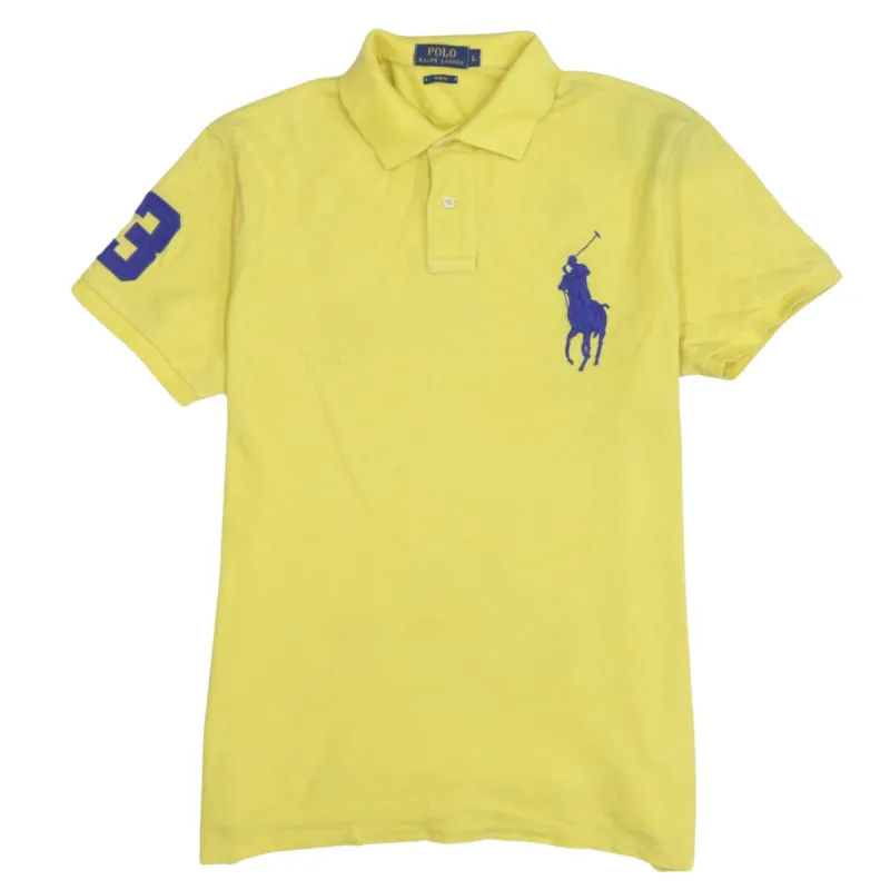 Polo Ralph Lauren Yellow Polo Shirt Men's Large Big Pony Embroidered Logo Number 3 made by Polo by Ralph Lauren