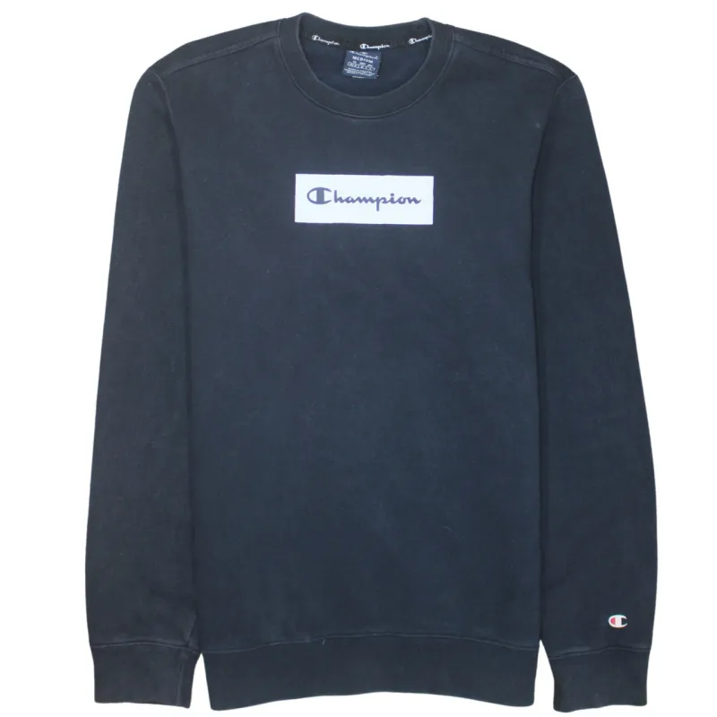 Champion Navy Blue Sweatshirt Women's Medium Printed Box Logo Crewneck Pullover Fleece Top made by Champion