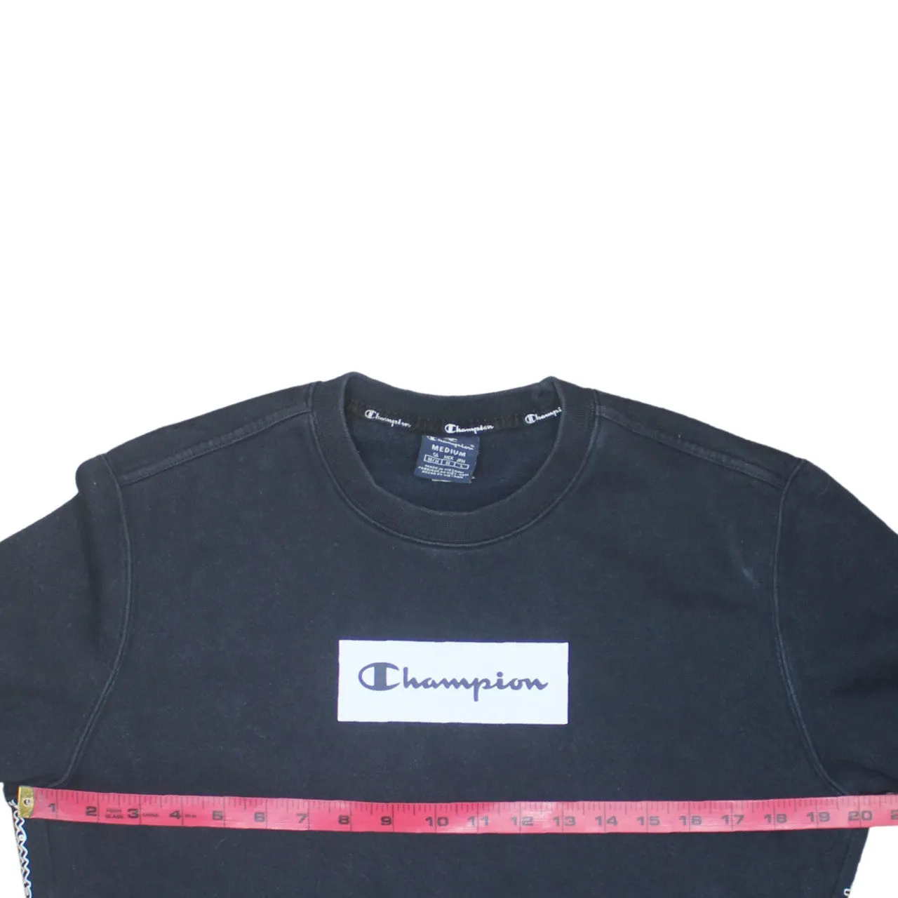 Champion Navy Blue Sweatshirt Women's Medium Printed Box Logo Crewneck Pullover Fleece Top sold by Vintage Club product image thumbnail 5