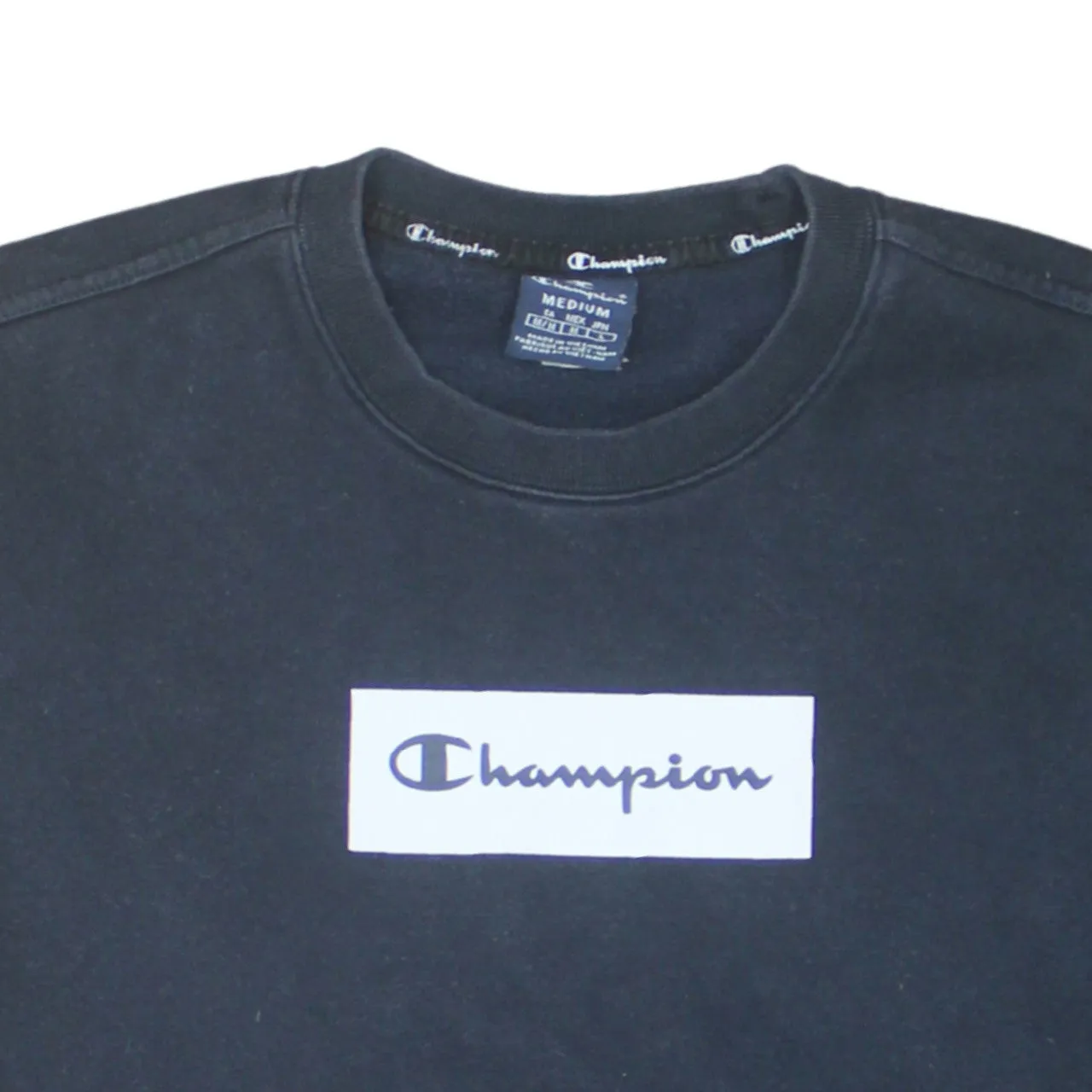 Champion Navy Blue Sweatshirt Women's Medium Printed Box Logo Crewneck Pullover Fleece Top sold by Vintage Club product image thumbnail 3