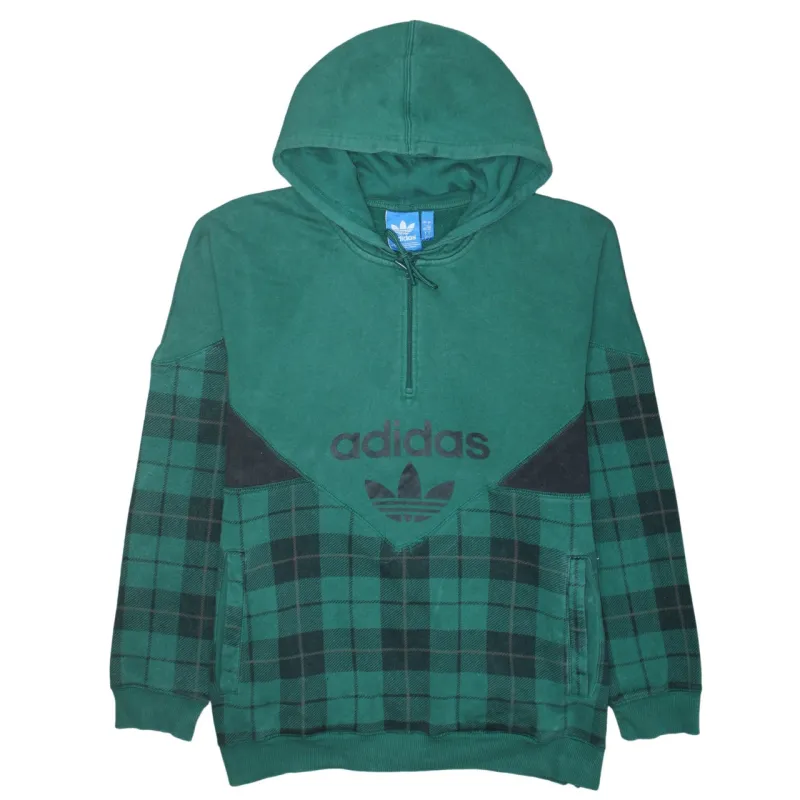 Adidas Green Check Hoodie Men's Large Half Zip Embroidered Trefoil Logo Pullover Sweatshirt sold by Vintage Club