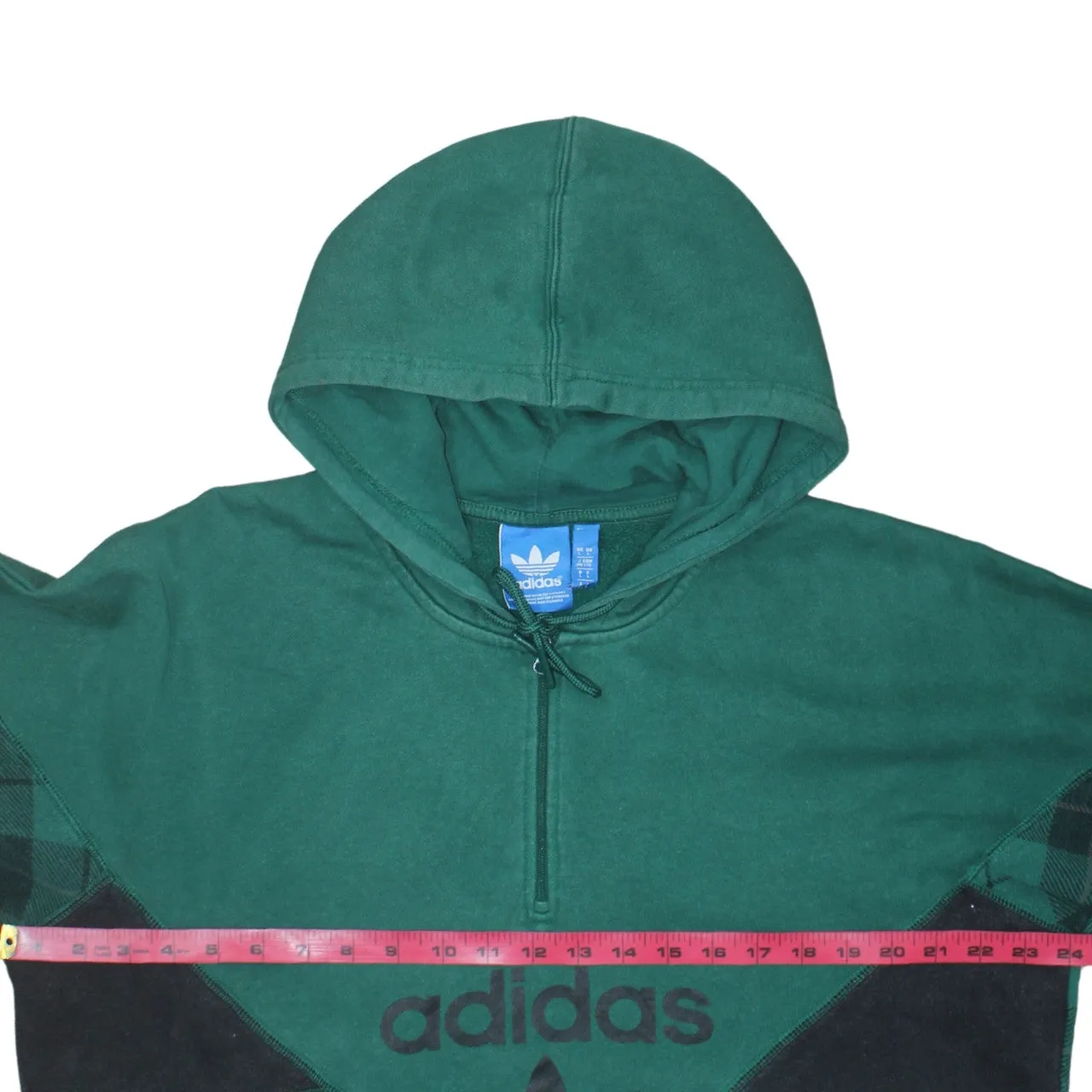Adidas Green Check Hoodie Men's Large Half Zip Embroidered Trefoil Logo Pullover Sweatshirt sold by Vintage Club product image thumbnail 5
