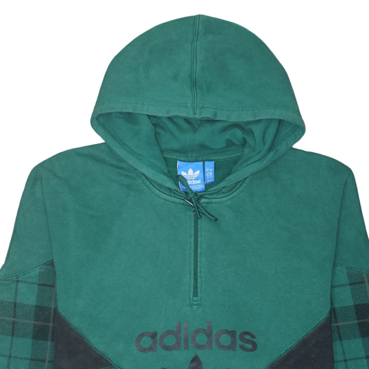 Adidas Green Check Hoodie Men's Large Half Zip Embroidered Trefoil Logo Pullover Sweatshirt sold by Vintage Club product image thumbnail 3