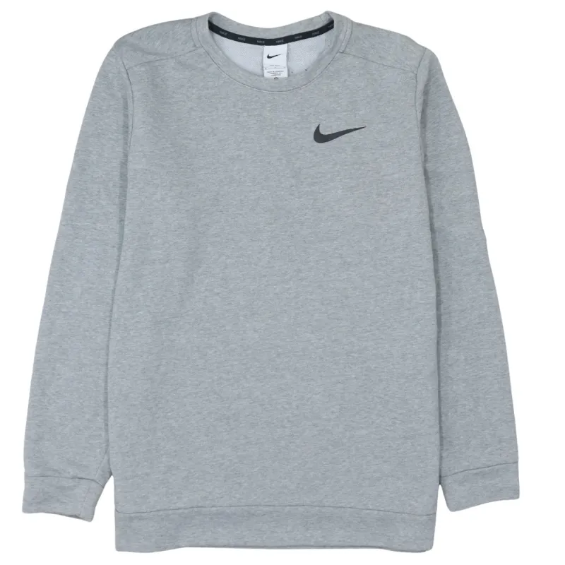 Nike Light Grey Sweatshirt Men's Medium Printed Swoosh Logo Crewneck Pullover Fleece Top sold by Vintage Club