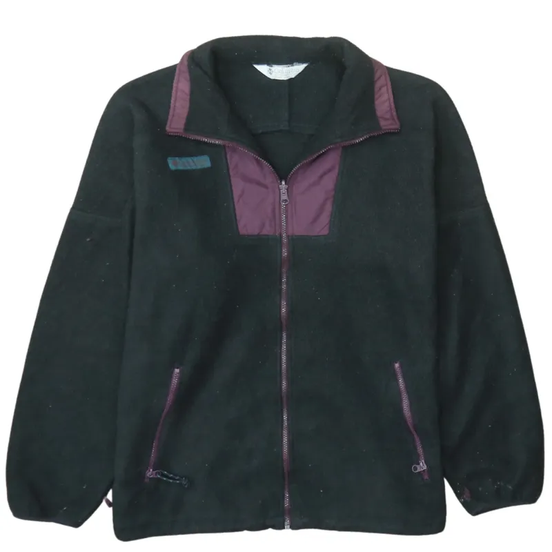 Columbia Black Fleece Jacket Men's Large Full Zip Burgundy Trim Zip Pockets Outdoor Top sold by Vintage Club