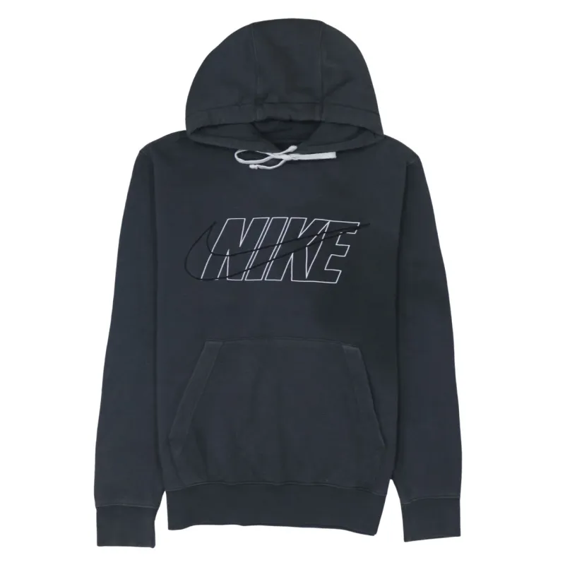 Nike Black Hoodie Men's Small Printed Front Logo Drawstring Hood Pouch Pocket Sweatshirt made by Nike