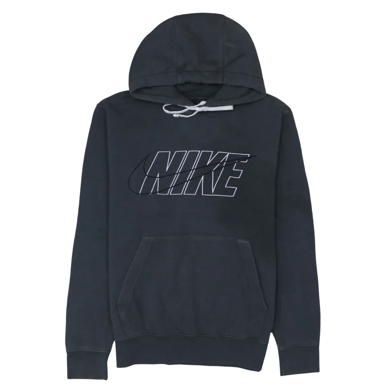 Nike Black Hoodie Men's Small Printed Front Logo Drawstring Hood Pouch Pocket Sweatshirt sold by Vintage Club