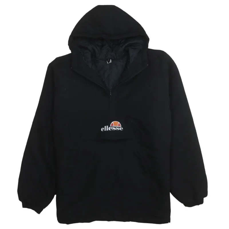 Ellesse Black Hooded Jacket Men’s XLarge Half Zip Embroidered Front Logo Printed Back Anorak made by Ellesse