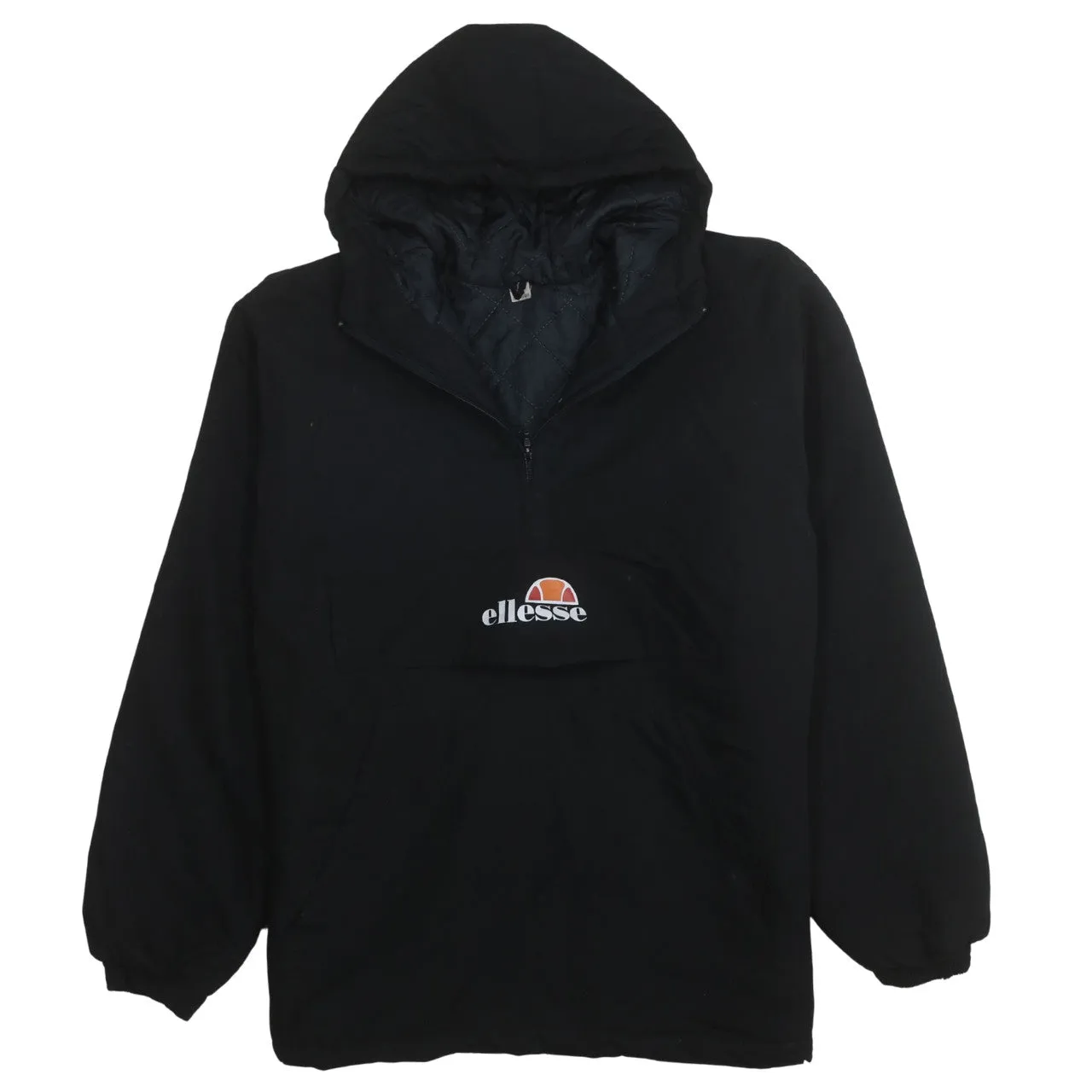 Ellesse Black Hooded Jacket Men’s XLarge Half Zip Embroidered Front Logo Printed Back Anorak sold by Vintage Club