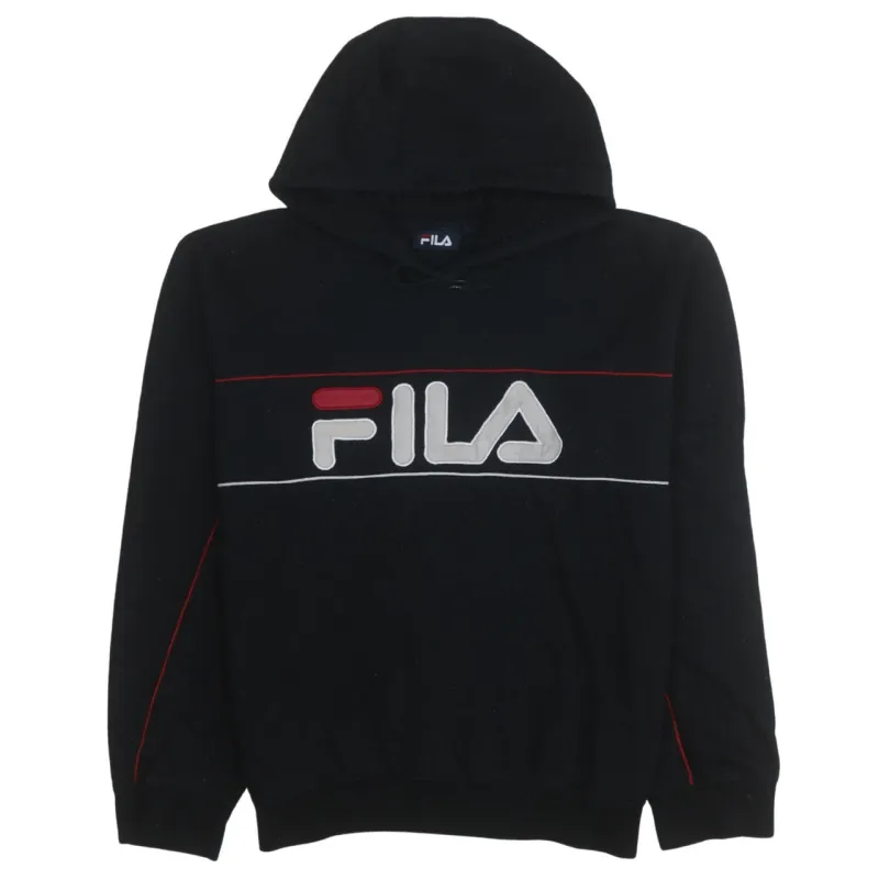 Fila Black Hoodie Men’s Medium Embroidered Big Logo Red Piping Pullover Sweatshirt made by Fila