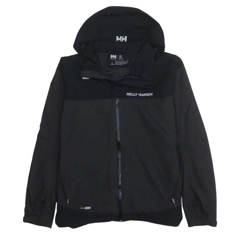 Helly Hansen Black Hooded Windbreaker Jacket Women's XLarge Helly Tech Logo Zip Pockets Outerwear sold by Vintage Club
