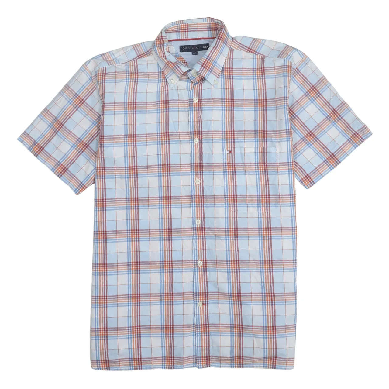 Tommy Hilfiger White Check Shirt Men’s Large Button Down Plaid Short Sleeve Top sold by Vintage Club