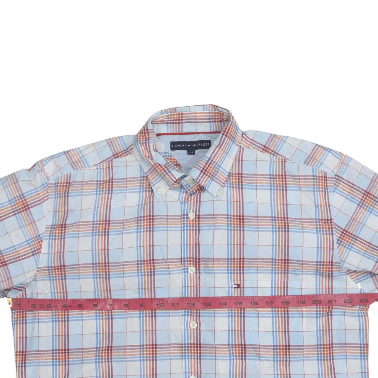 Tommy Hilfiger White Check Shirt Men’s Large Button Down Plaid Short Sleeve Top sold by Vintage Club product image thumbnail 5