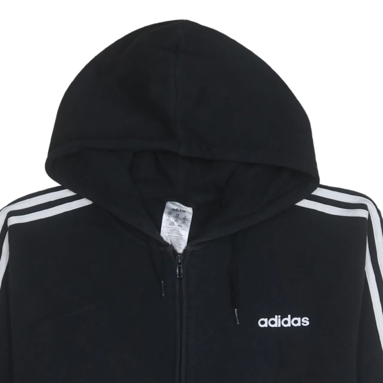 Adidas Black Full Zip Hoodie Men's XXLarge Three Stripe Sleeves Printed Logo Sweatshirt sold by Vintage Club product image thumbnail 3