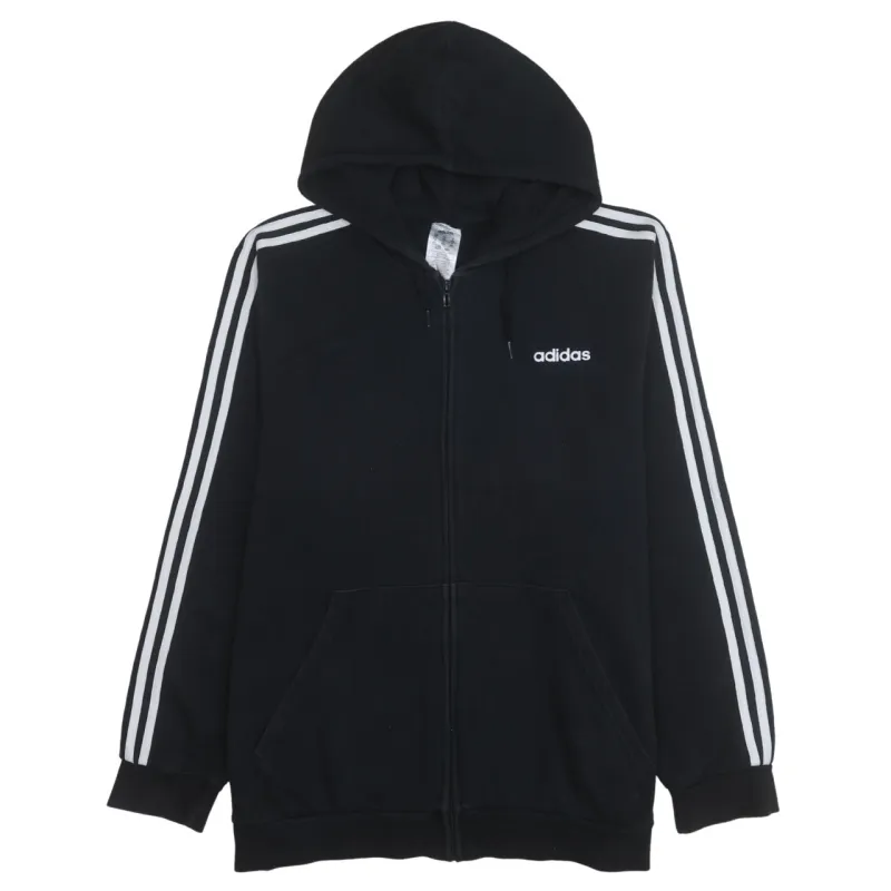 Adidas Black Full Zip Hoodie Men's XXLarge Three Stripe Sleeves Printed Logo Sweatshirt made by Adidas