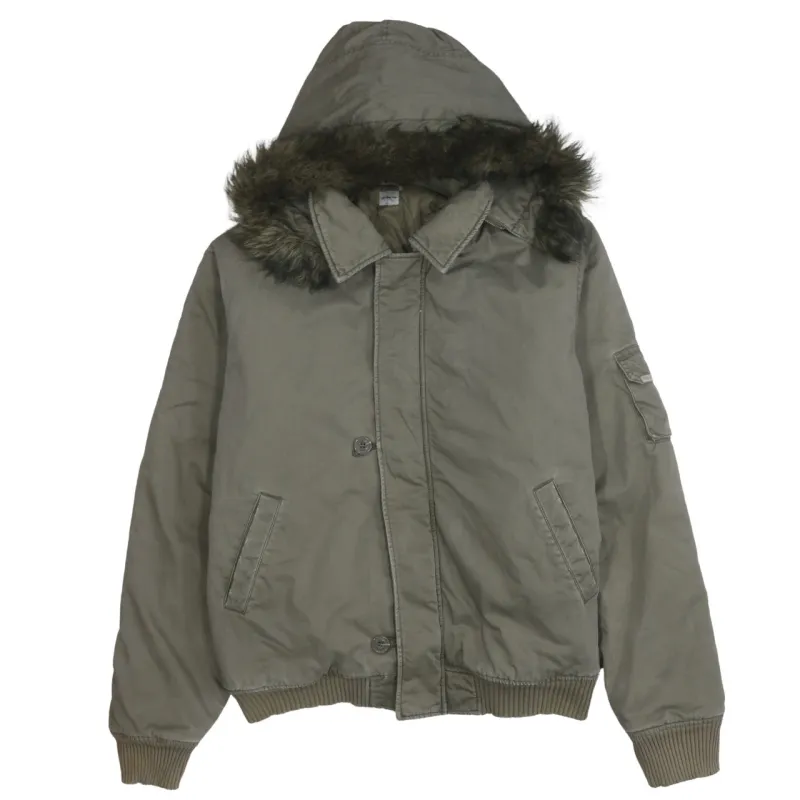 Calvin Klein Khaki Parka Men’s XLarge Faux Fur Hood Ribbed Hem Padded Jacket sold by Vintage Club