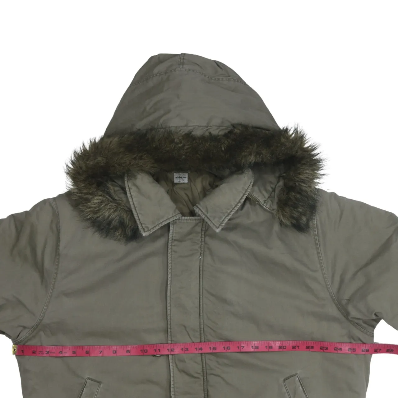 Calvin Klein Khaki Parka Men’s XLarge Faux Fur Hood Ribbed Hem Padded Jacket sold by Vintage Club product image thumbnail 5