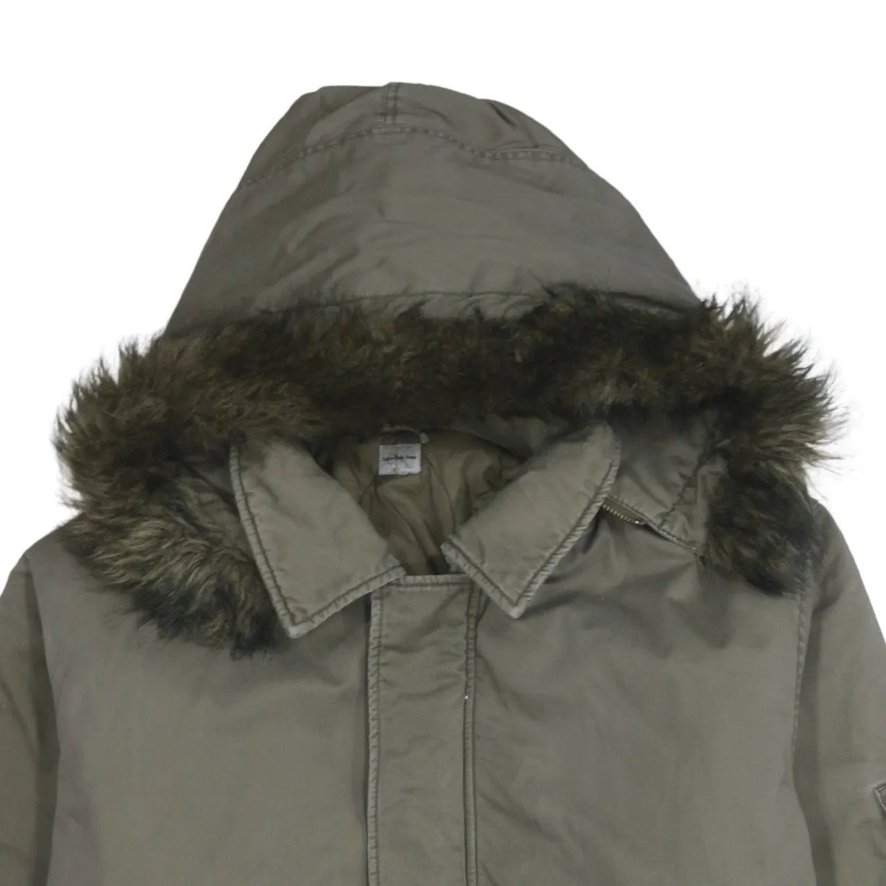 Calvin Klein Khaki Parka Men’s XLarge Faux Fur Hood Ribbed Hem Padded Jacket sold by Vintage Club product image thumbnail 3