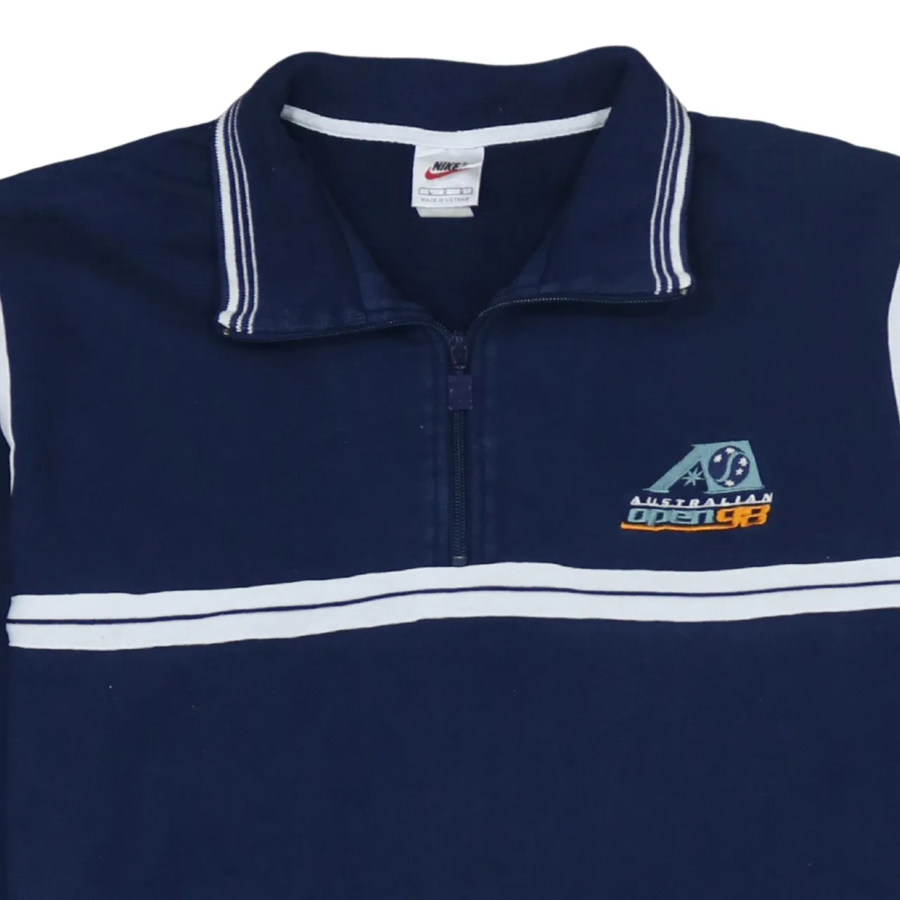 Nike Navy Blue Quarter Zip Sweatshirt Men's Large Embroidered Logo Stripe Trim Pullover Top sold by Vintage Club product image thumbnail 3