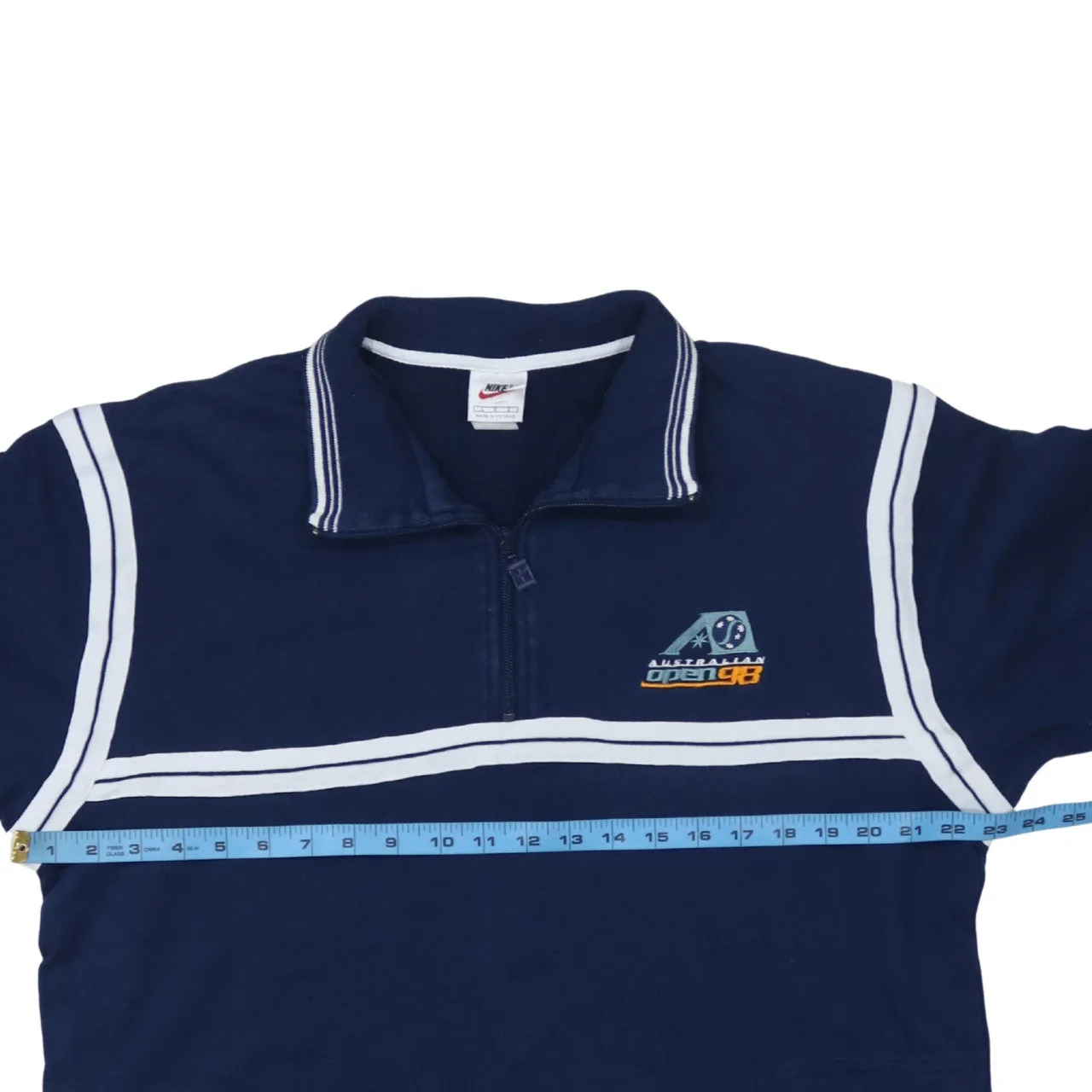 Nike Navy Blue Quarter Zip Sweatshirt Men's Large Embroidered Logo Stripe Trim Pullover Top sold by Vintage Club product image thumbnail 5