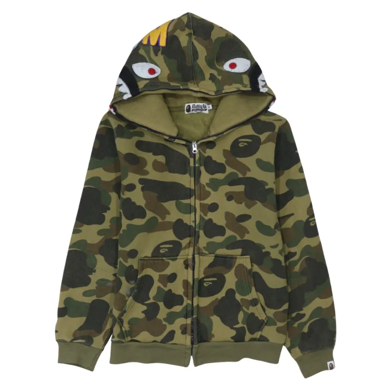 A Bathing Ape Green Camo Full Zip Hoodie Women's Medium Shark Tiger WGM Embroidered sold by Vintage Club