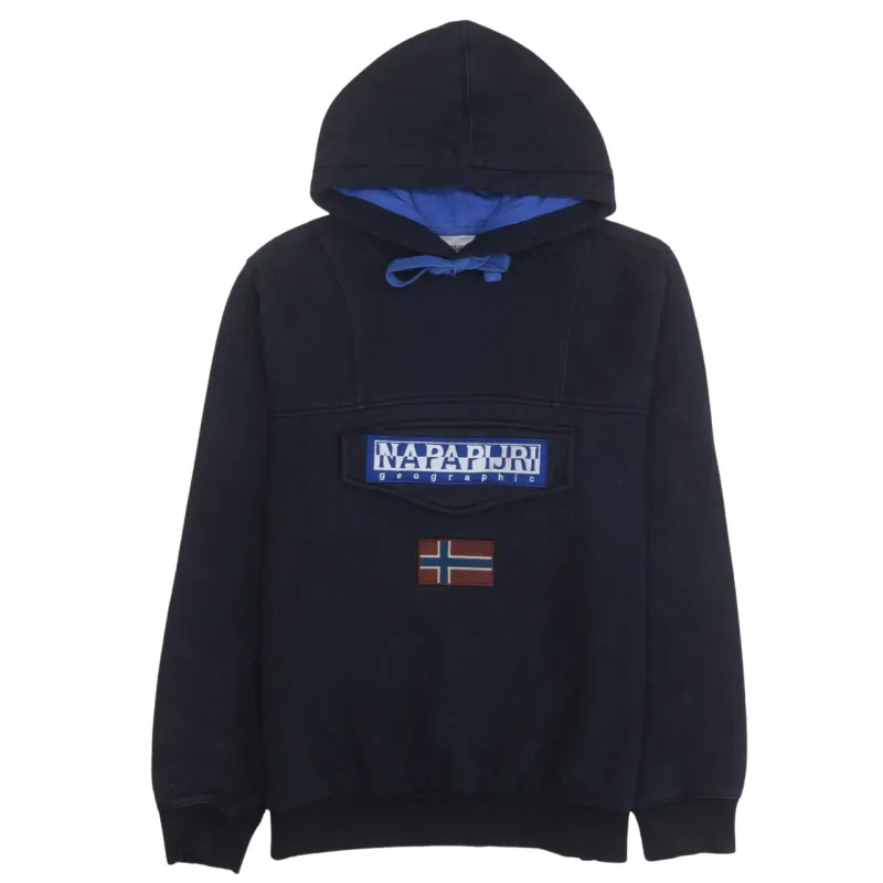 Napapijri 90's Spellout Pullover Hoodie Large Navy Blue sold by Vintage Club