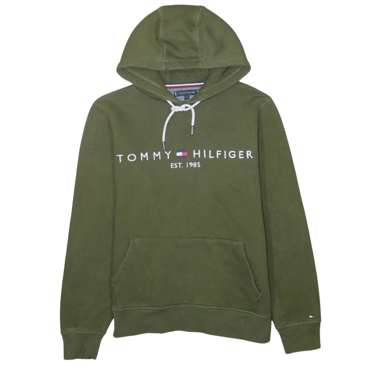 Tommy Hilfiger 90's Spellout Pullover Hoodie Small Green sold by Vintage Club