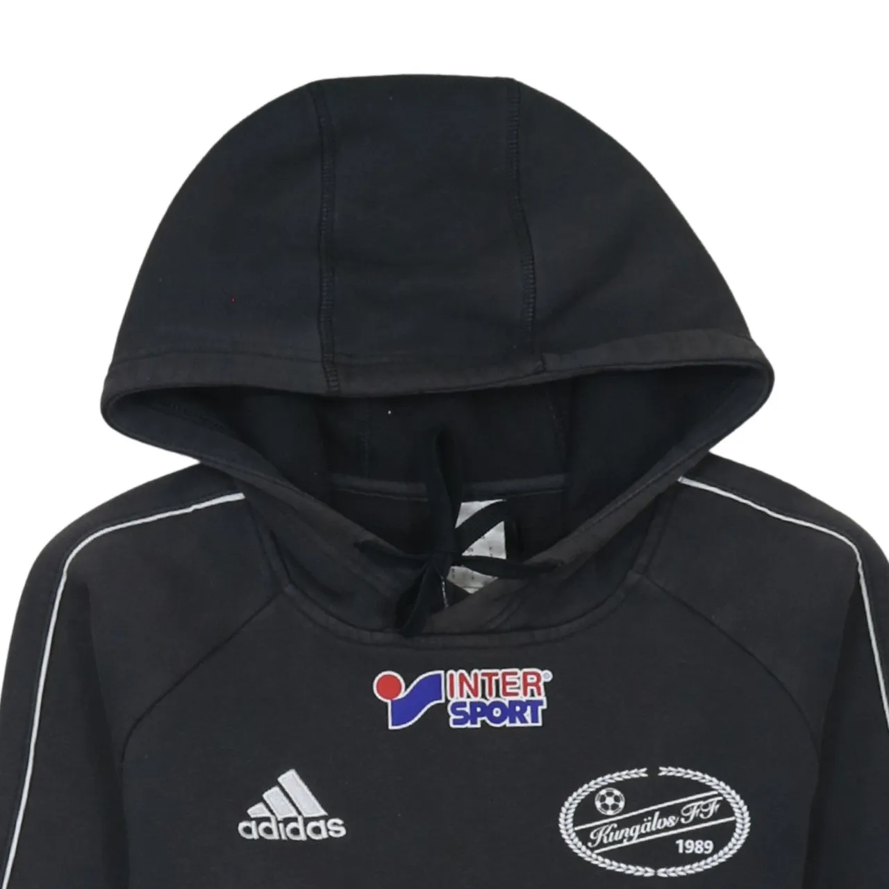 Adidas 90's Drawstring Pockets Pullover Hoodie Small Black sold by Vintage Club product image thumbnail 3
