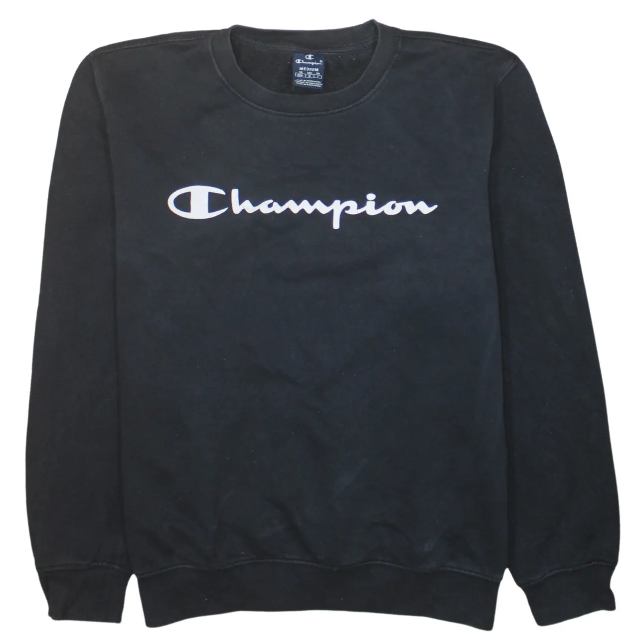 Champion 90's Spellout Crew Neck Sweatshirt Medium Black sold by Vintage Club
