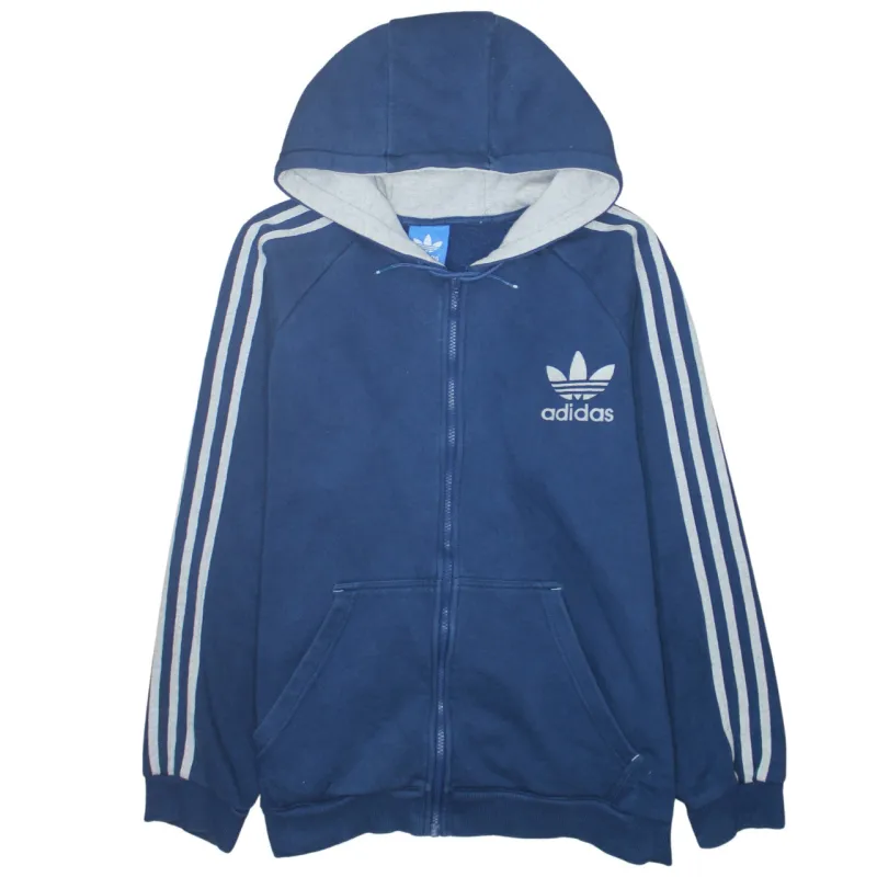 Adidas 90's Striped Sleeve Full Zip Up Hoodie Medium  Blue sold by Vintage Club