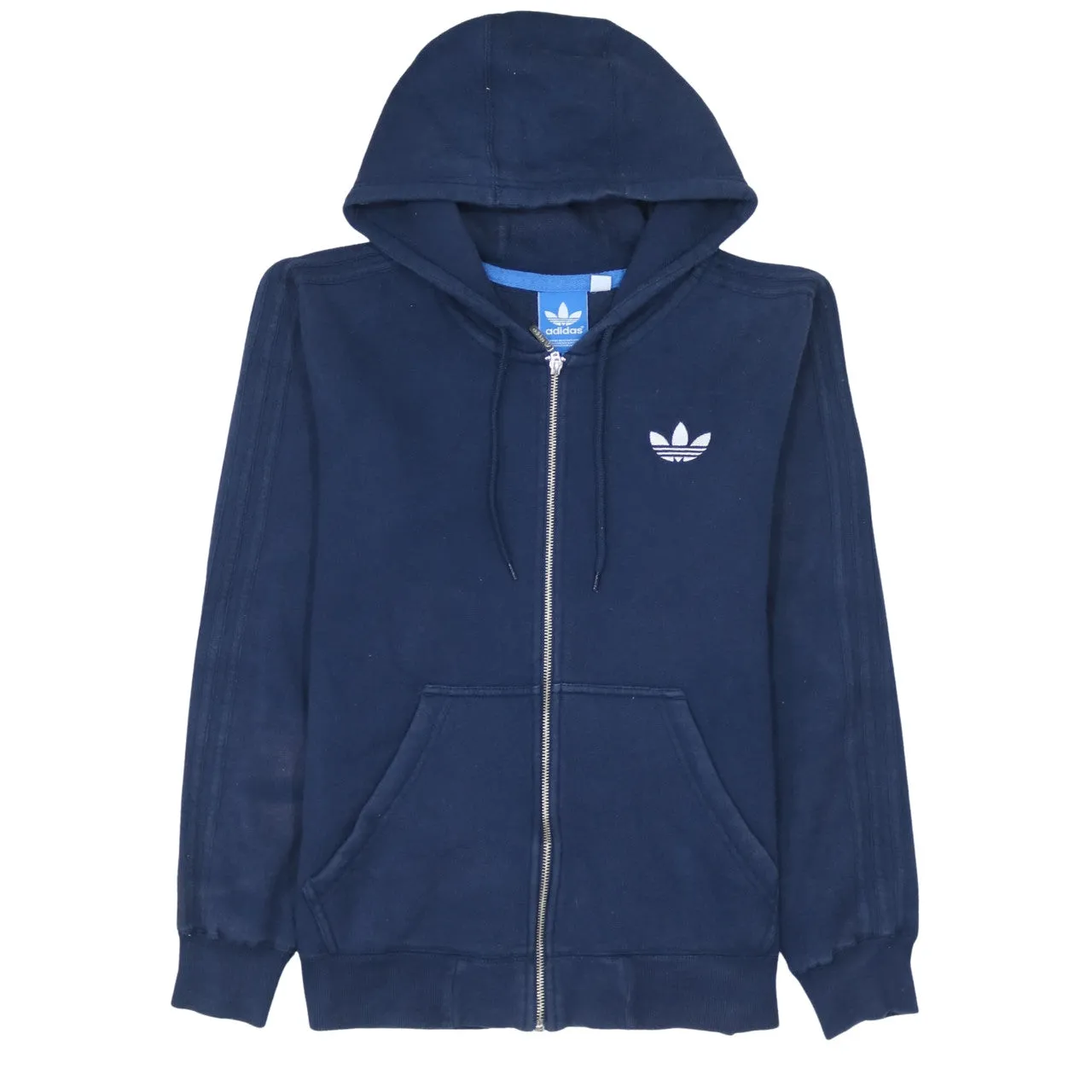 Adidas 90's Striped Sleeve Full Zip Up Hoodie Small Blue sold by Vintage Club