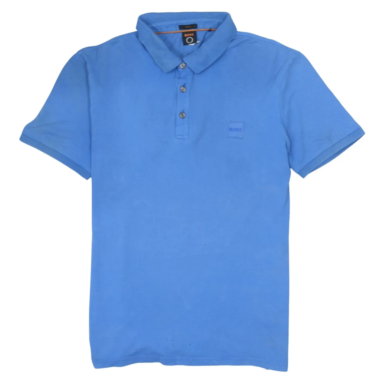 HUGO BOSS 90's Short Sleeves Quarter Button Polo Shirt XLarge Blue sold by Vintage Club