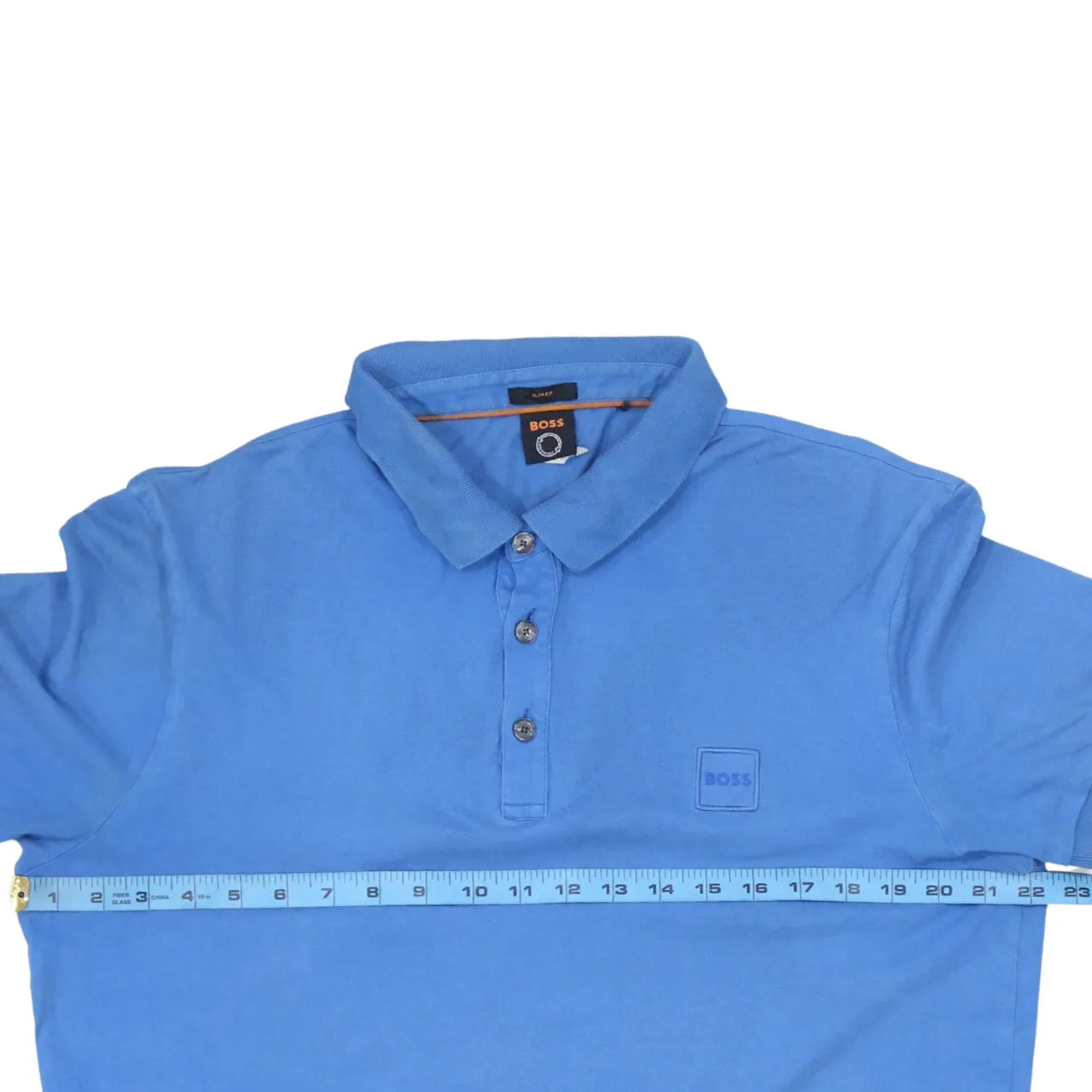 HUGO BOSS 90's Short Sleeves Quarter Button Polo Shirt XLarge Blue sold by Vintage Club product image thumbnail 5