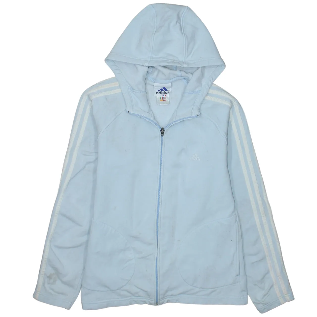 Adidas 90's Striped Sleeve Full Zip Up Hoodie Medium Blue sold by Vintage Club