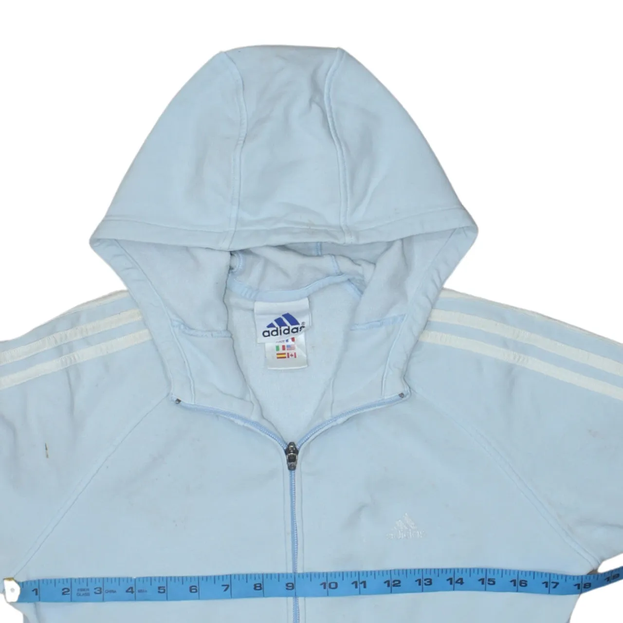 Adidas 90's Striped Sleeve Full Zip Up Hoodie Medium Blue sold by Vintage Club product image thumbnail 5