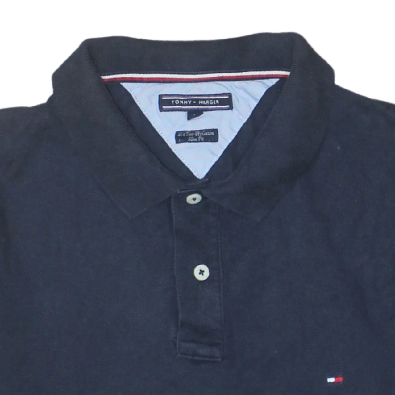 Tommy Hilfiger 90's Short Sleeves Quarter Button Polo Shirt Large Navy Blue sold by Vintage Club product image thumbnail 3